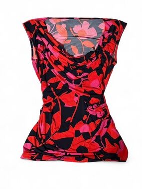 Floral Print Cowl Neck Ruched Sleeveless Top